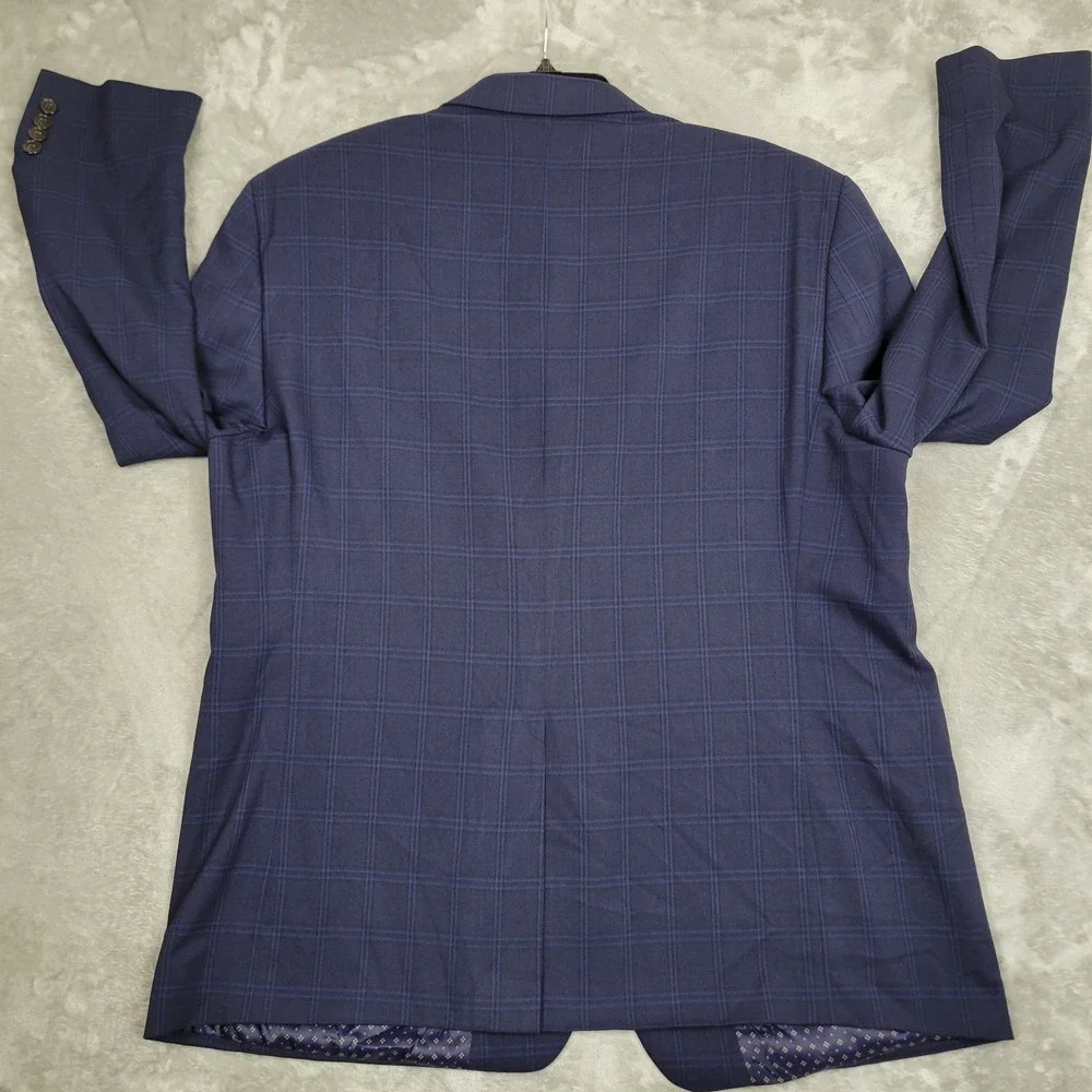 Lauren Ralph Lauren Men's 46R Navy Blue Plaid Geometric Liner 2-Button Blazer